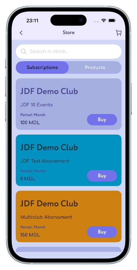 Club shop in the JustDoFit app